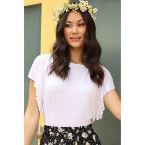 Eva Franco White Ruffle Cap Sleeve Essential Top